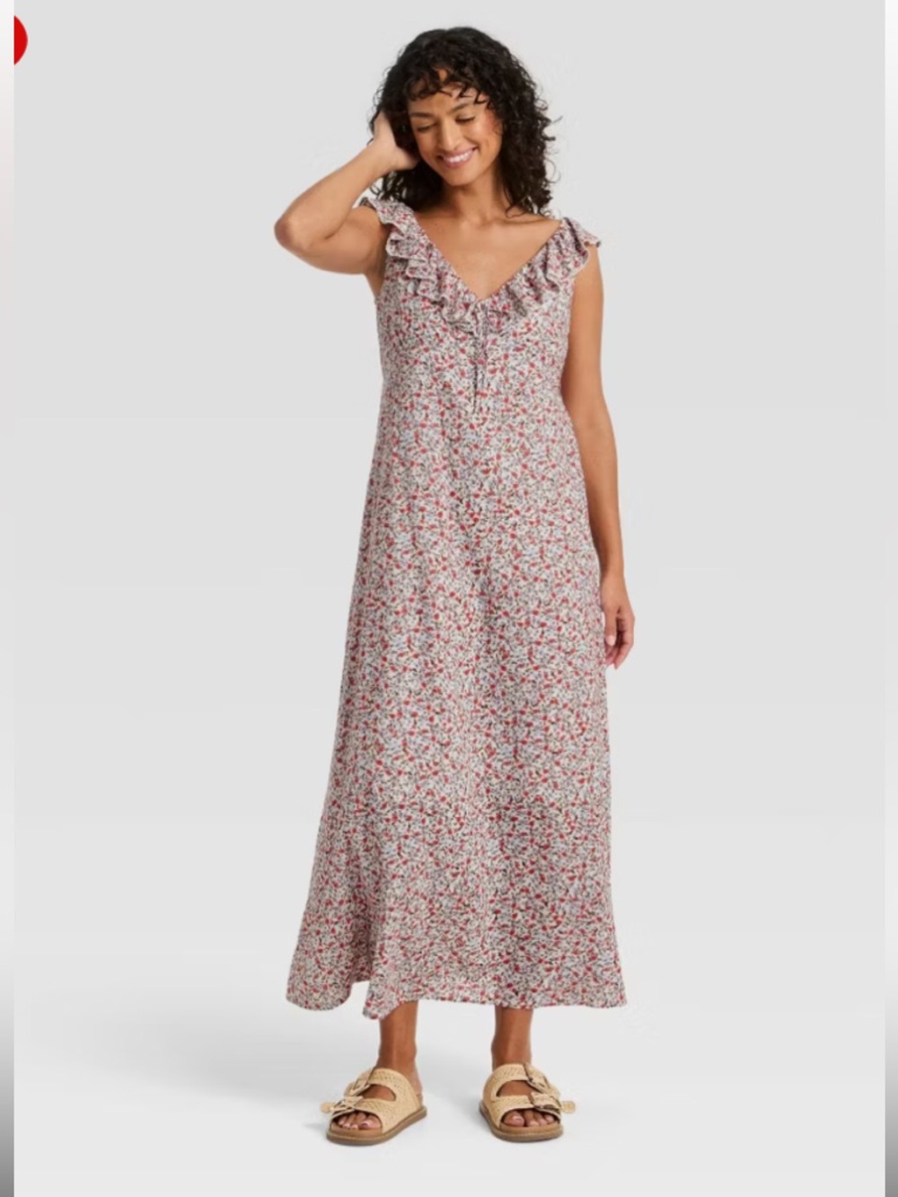 Universal Thread White Dress with Red and Blue Floral Print